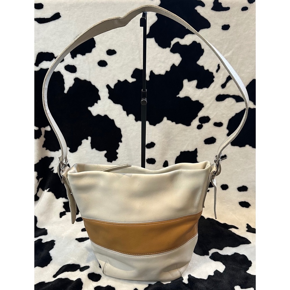 Coach Vintage 9173 Leather Bucket Bag Two Tone White Tan Shoulder Bag - Picture 9 of 11